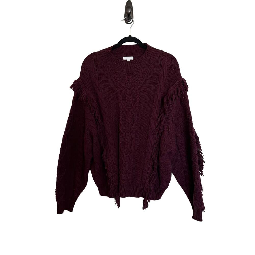 Leith 1X Boho Cable Fringe Mock Neck Sweater